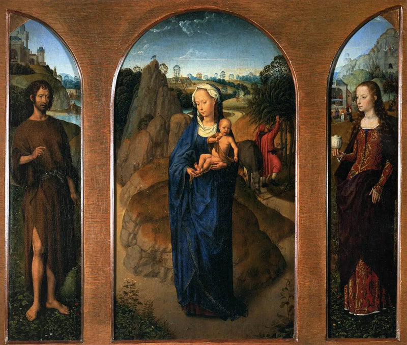 Triptyk med hvile under flugten til Egypten - Hans Memling