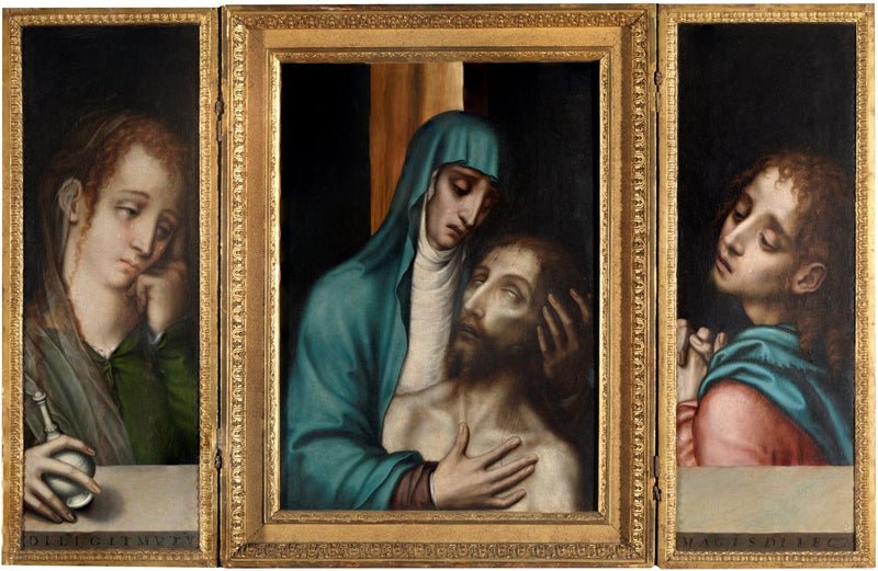 Triptyk af Pietà, Sankt Johannes og Sankt Maria Magdalene - Luis de Morales