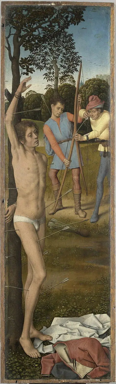 Triptyk af Opstandelsen: Saint Sebastians Martyrdom - Hans Memling