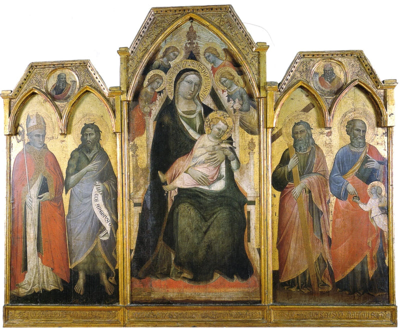 Triptyk af Jomfruen med Barn i majestæt omgivet af fire hellige - Spinello Aretino