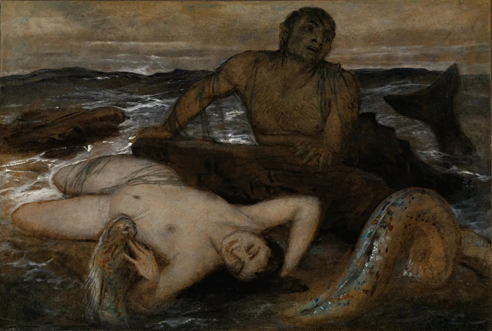 Triton et Néréide - Arnold Böcklin image 1 copie peinte à la main à l’huile