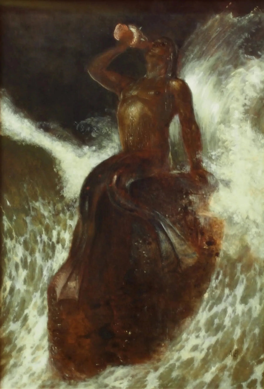 Triton blæser gennem en muslingeskal i bølgerne - Arnold Böcklin