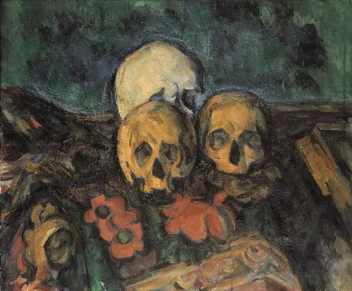 Tre kranier på et orientalsk tæppe - Paul Cézanne