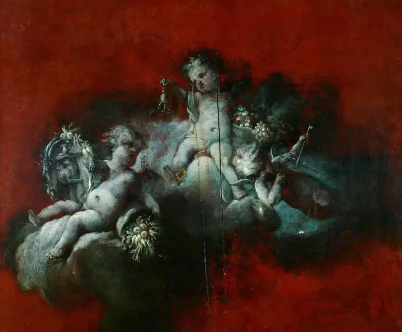 Tre Amoriner med stjernetegnene: Skorpion, Skytten, Vægten - François Boucher