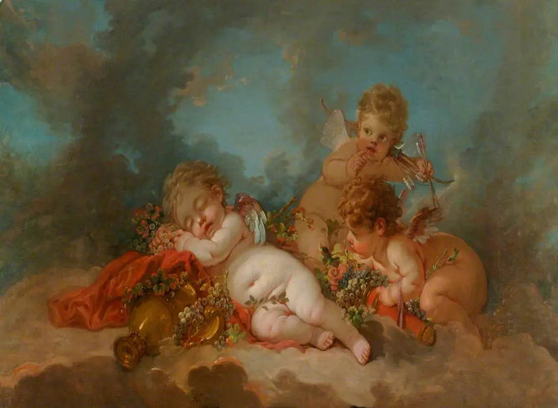 Tre Amoriner svævende i skyerne - François Boucher