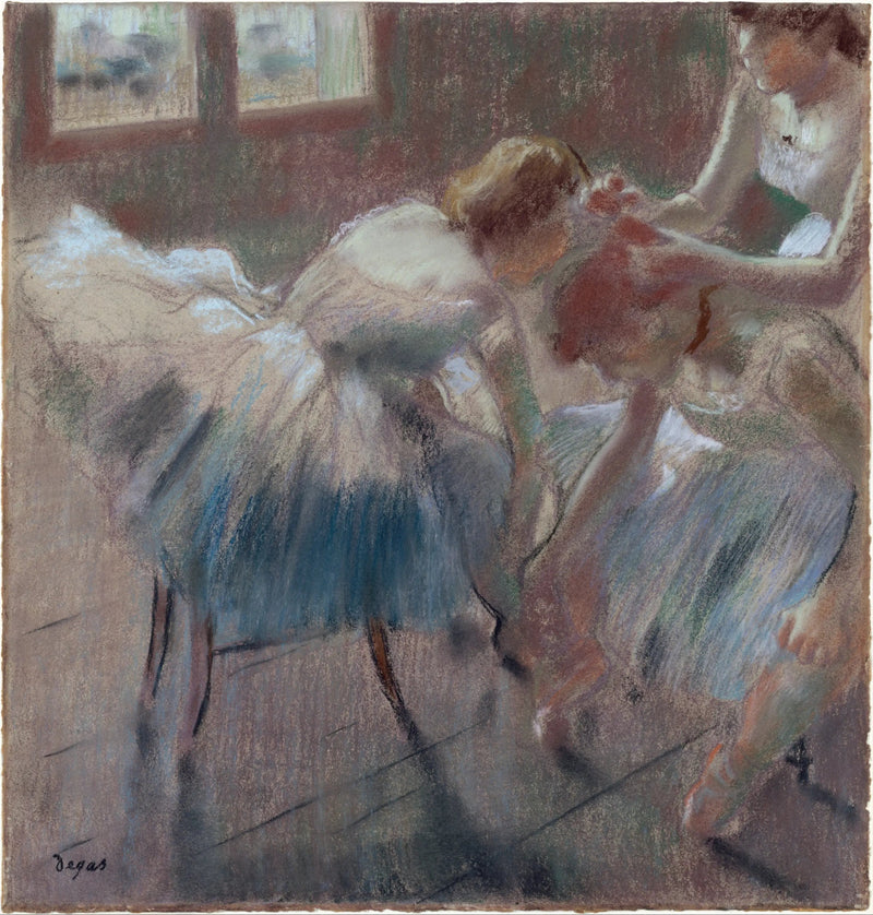 Tre dansere forbereder sig til timen - Edgar Degas