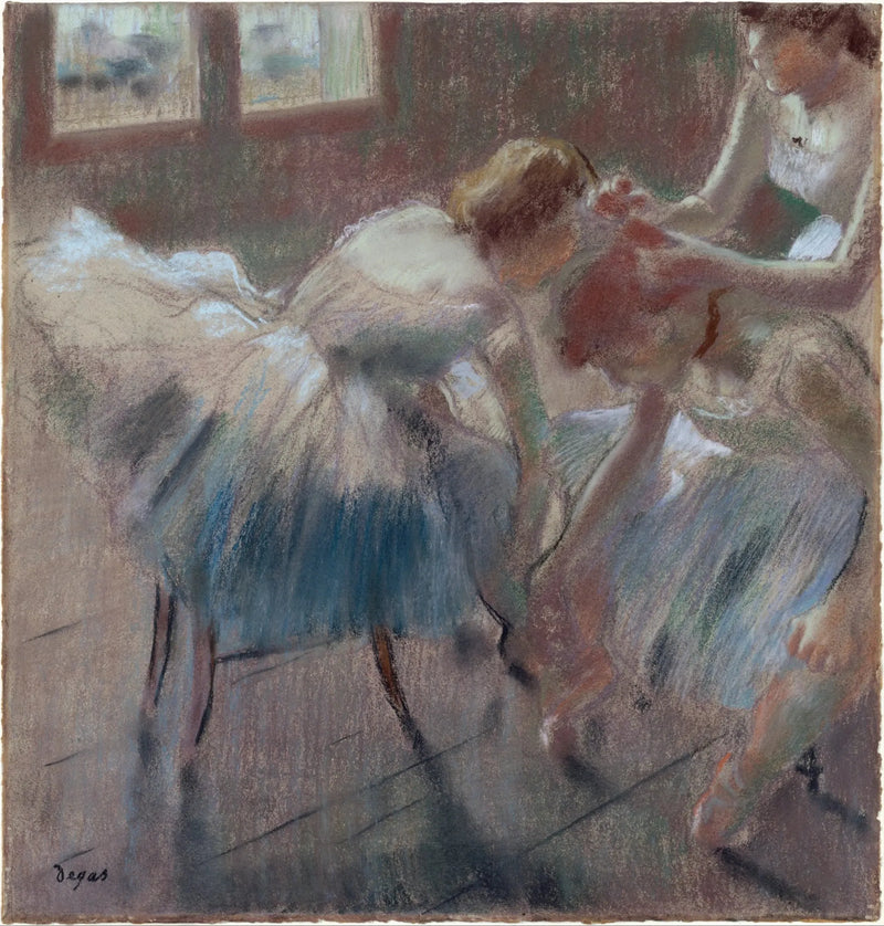 Tre dansere forbereder sig til timen - Edgar Degas