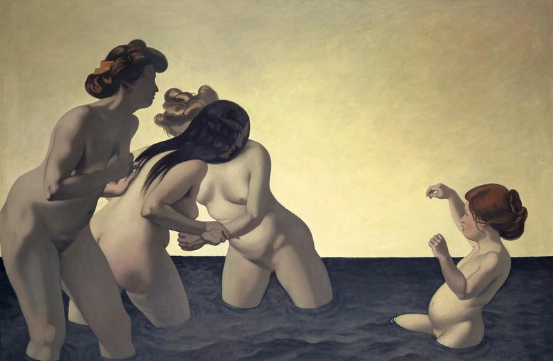 Tre kvinder og en lille pige, der leger i vandet - Félix Vallotton