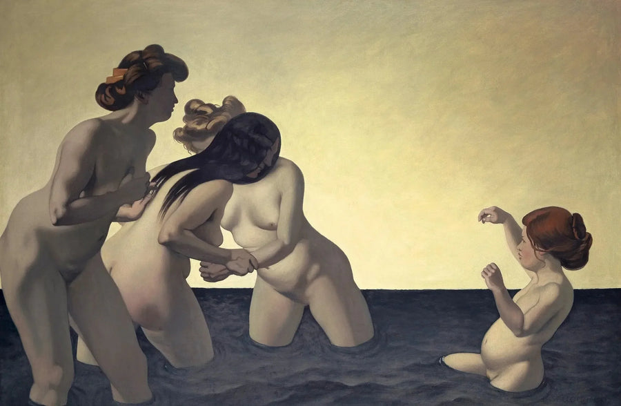 Tre kvinder og en lille pige, der leger i vandet - Félix Vallotton