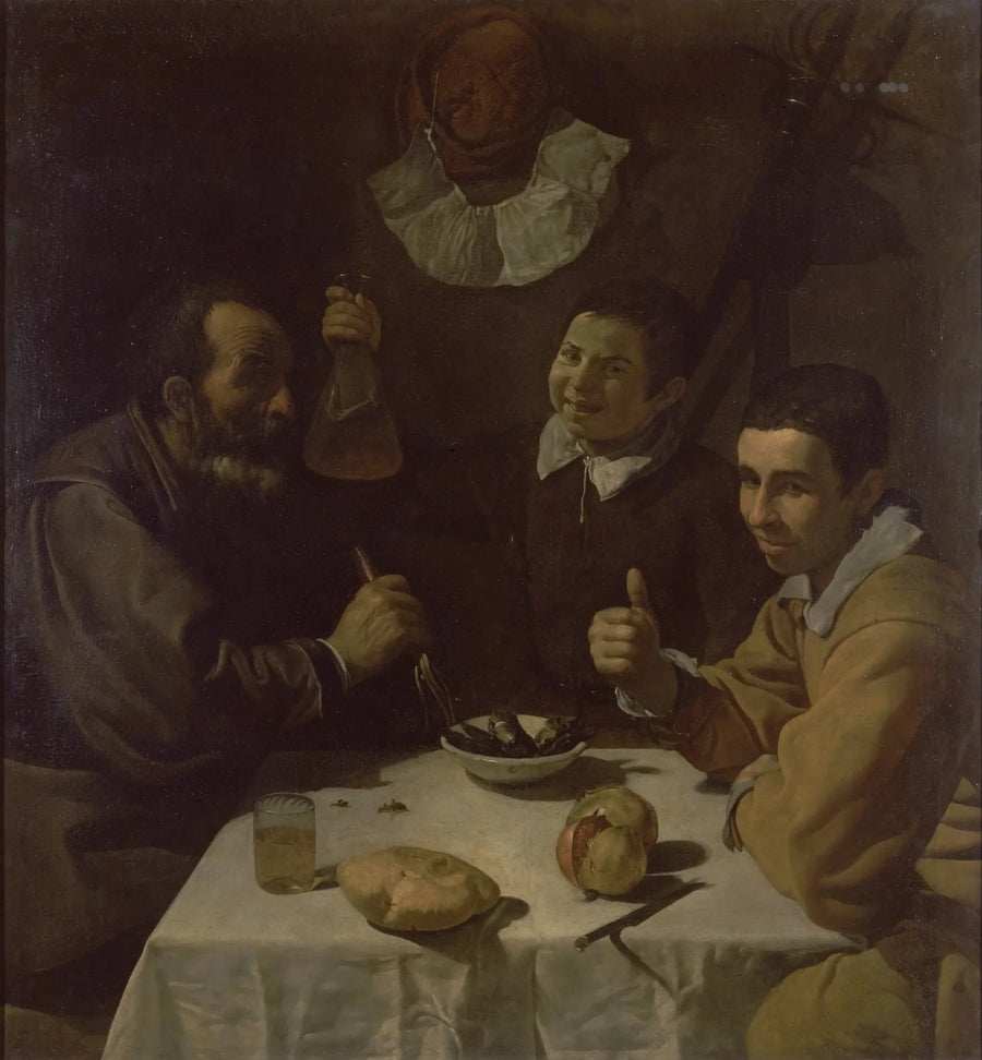 Tre mænd ved bordet, frokosten - Diego Velázquez
