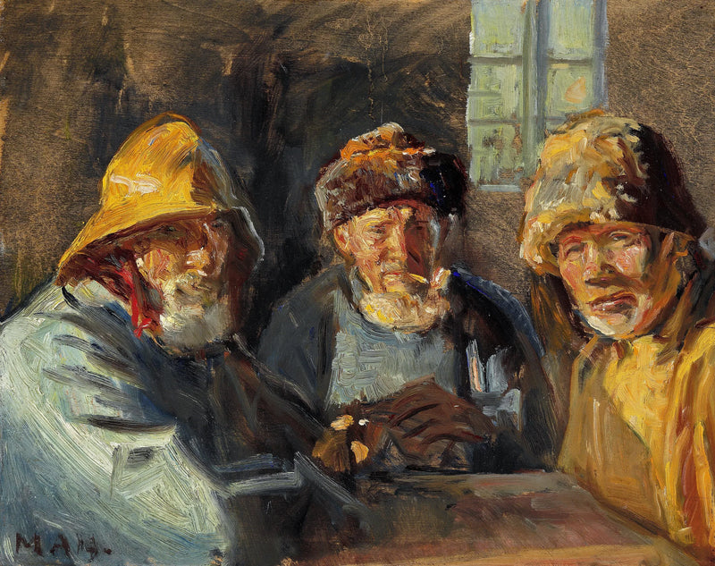Tre fiskere sidder i solen. - Michael Peter Ancher