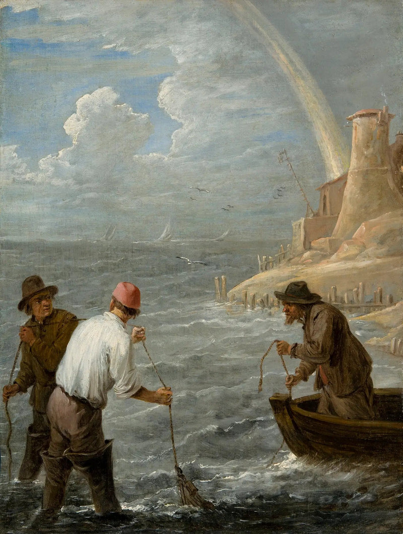 Tre fiskere, der kaster deres net - David Teniers den Yngre