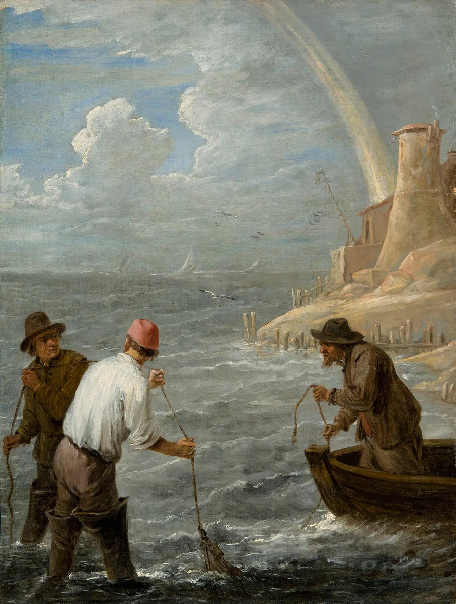 Tre fiskere, der kaster deres net - David Teniers den Yngre