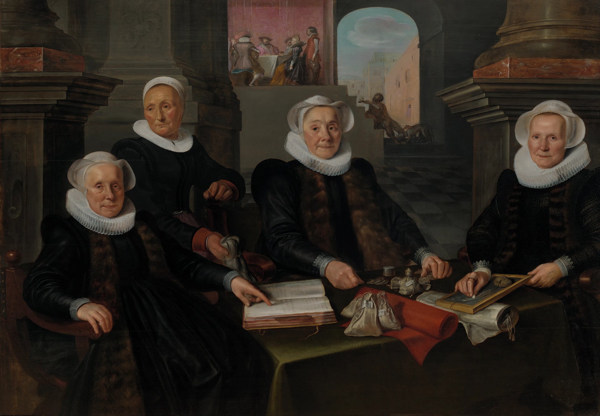 Trois régents et la mère de la léproserie d'Amsterdam - Werner van den Valckert