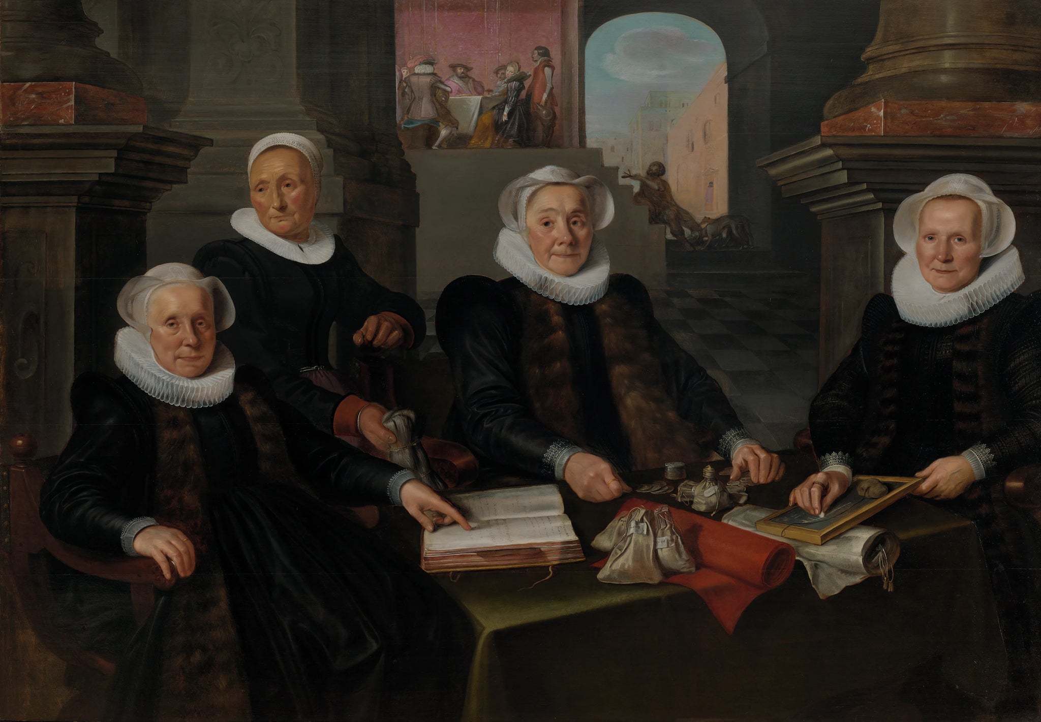 Trois régents et la mère de la léproserie d'Amsterdam - Werner van den Valckert