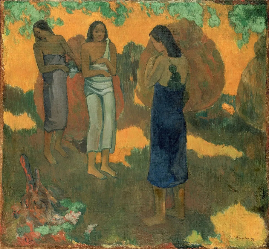 Tre Tahitianske kvinder på gul baggrund - Paul Gauguin