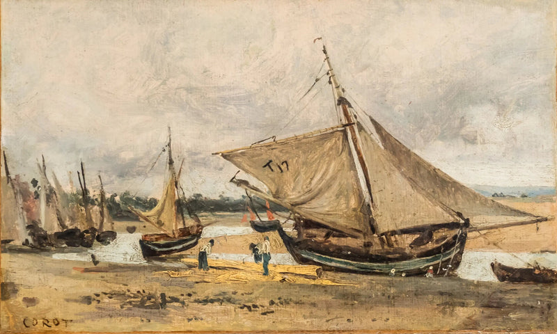 Trouville, fiskebåde, der er strandet i kanalen - Jean-Baptiste Camille Corot