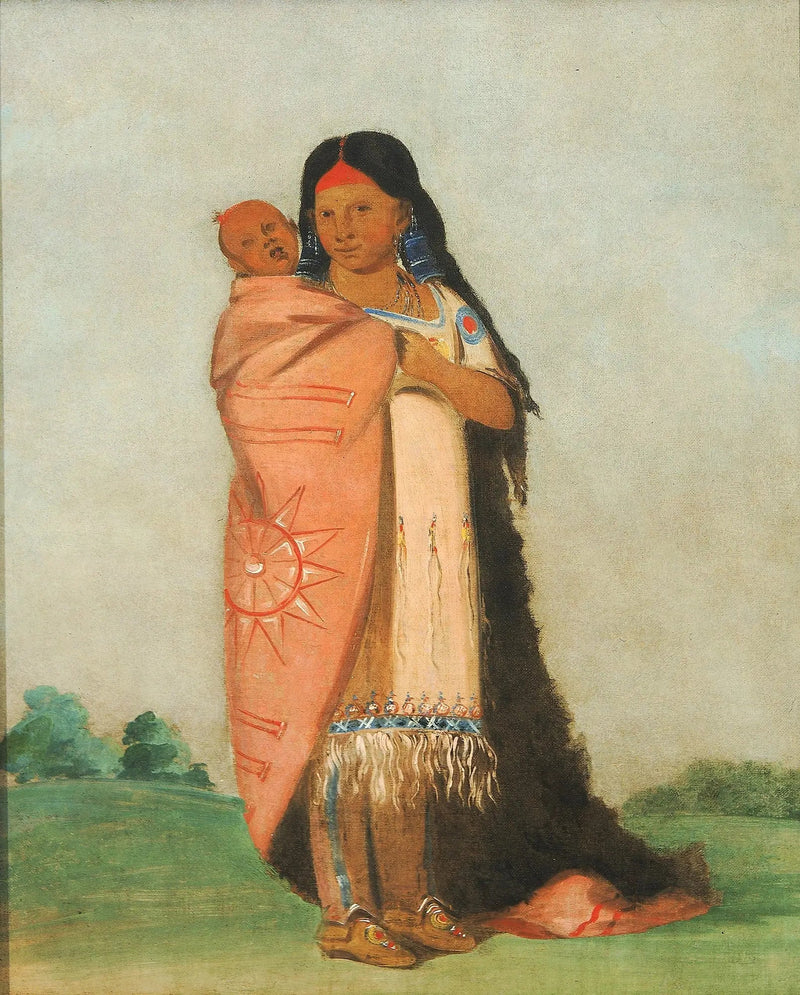 Tsee-moúnt, Grande Merveille, bærer sin baby i sin kjole - George Catlin