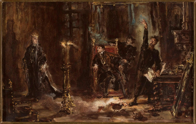 Twardowski påkaldende Barbara-ånden for Sigismond Auguste, skitse - Jan Matejko