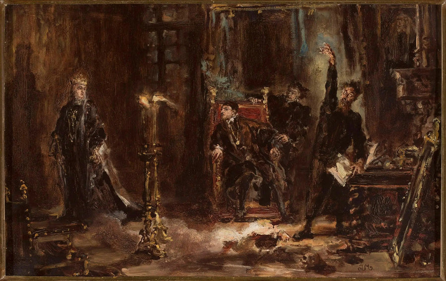 Twardowski påkaldende Barbara-ånden for Sigismond Auguste, skitse - Jan Matejko