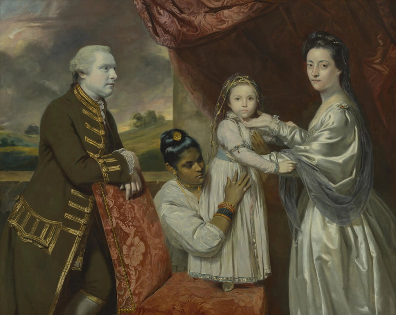 Tysoe Saul Hancock, hans kone Philadelphia, deres datter Elizabeth og deres indiske tjenestepige Clarinda - Joshua Reynolds