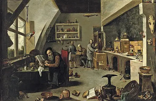 En alkymist i sit værksted - David Teniers den Yngre