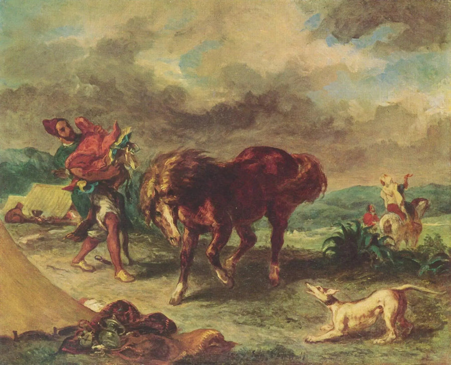 En arabisk mand sadler sin hest - Eugène Delacroix