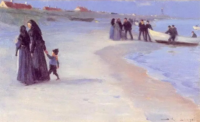 En hvid båd på stranden. En blid sommeraften. - Peder Severin Krøyer