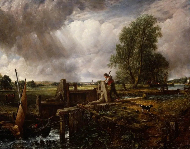 En båd passerer en sluse - John Constable