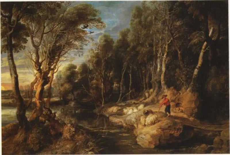 En hyrde med sin flok i et skovlandskab - Peter Paul Rubens