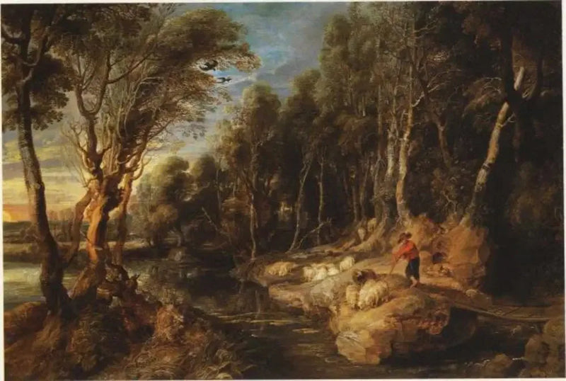En hyrde med sin flok i et skovlandskab - Peter Paul Rubens
