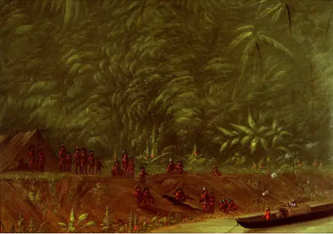 Un campement de Mura - Croquis de bateau - George Catlin - Alpha Reproduction