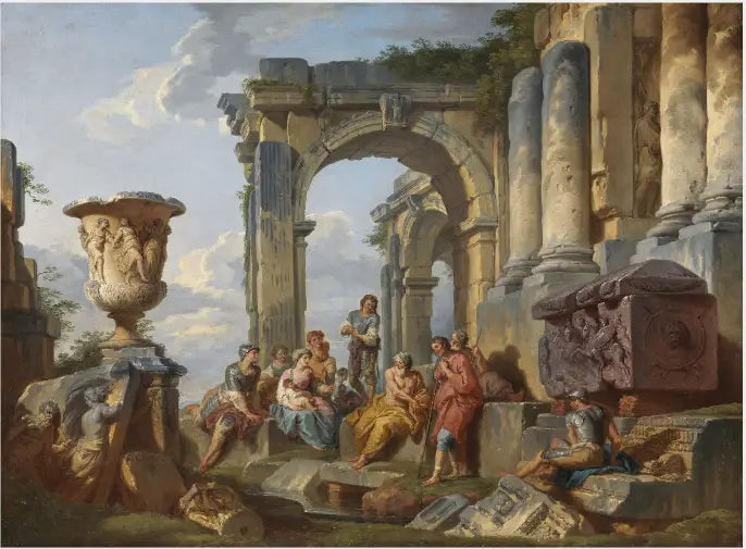 Et Capriccio med Saint Pierre prædiker for romerne - Giovanni Paolo Panini