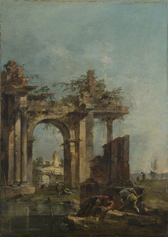 En skødesløshed med ruiner ved havet - Francesco Guardi
