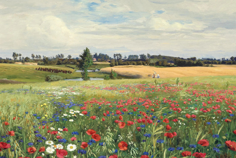 En mark med blåbær, valmuer og margueritter. - H. A. Brendekilde