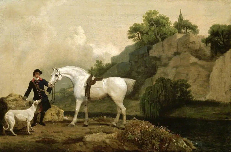 En jæger med en løvejæger, en hestepasser og en løve ved Creswell Crags - George Stubbs