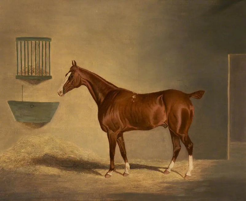 En æslet hest i en stald - John Frederick Herring, Sr.