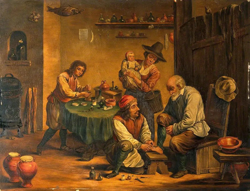 En kirurg, der opererer en mands fod - David Teniers den Yngre