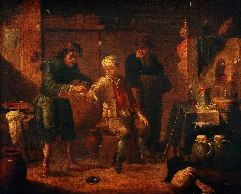 En kirurg tager blod fra en mands arm - David Teniers le Jeune