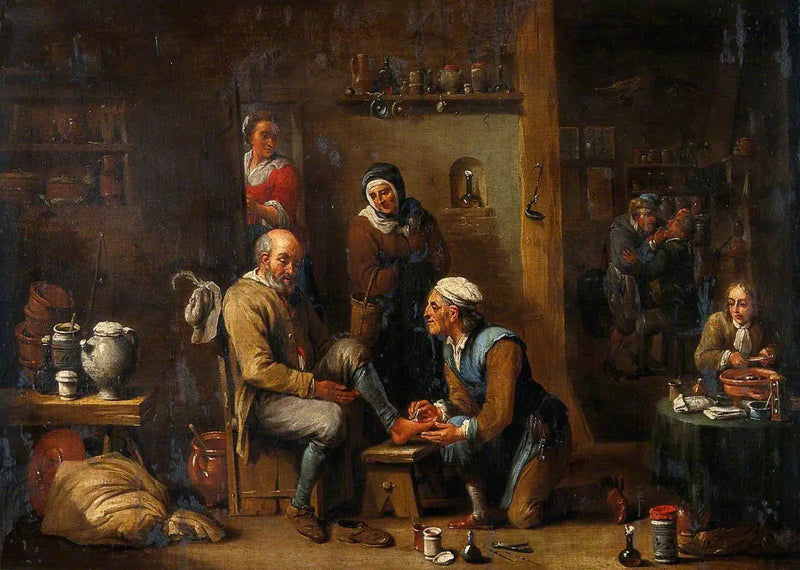 En kirurg, der plejer en mands fod - David Teniers den Yngre