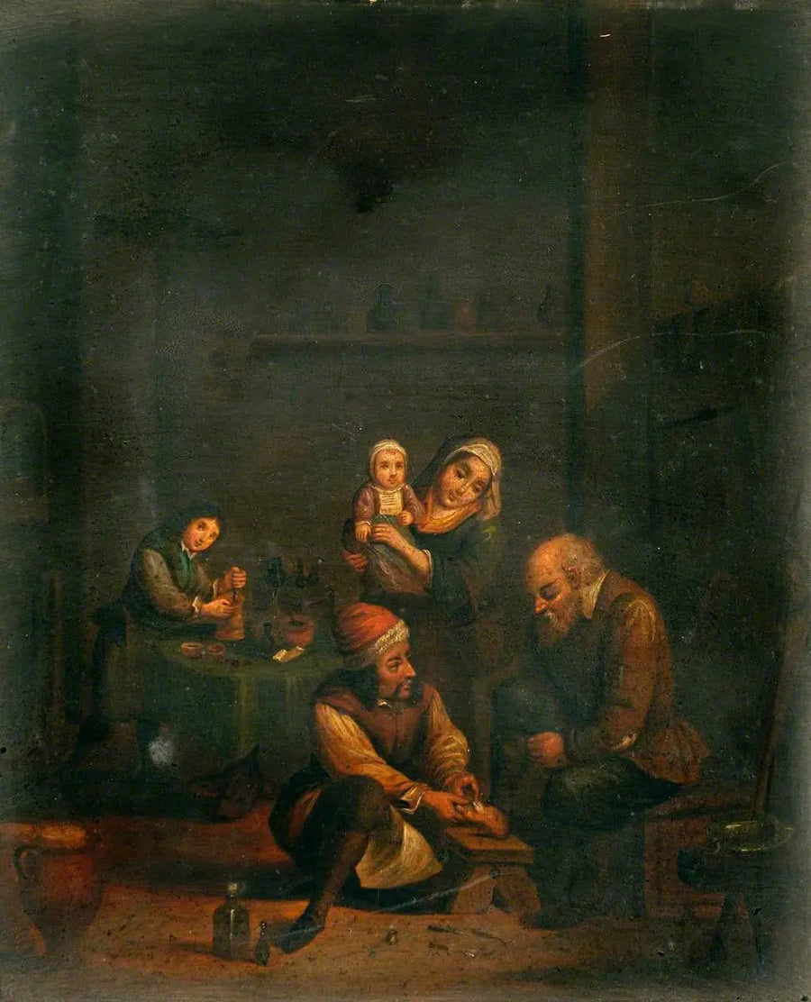 En kirurg, der plejer en mands fod, og tre andre personer - David Teniers den Yngre
