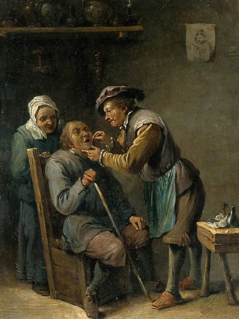 En kirurg, der behandler en mands tænder - David Teniers den Yngre