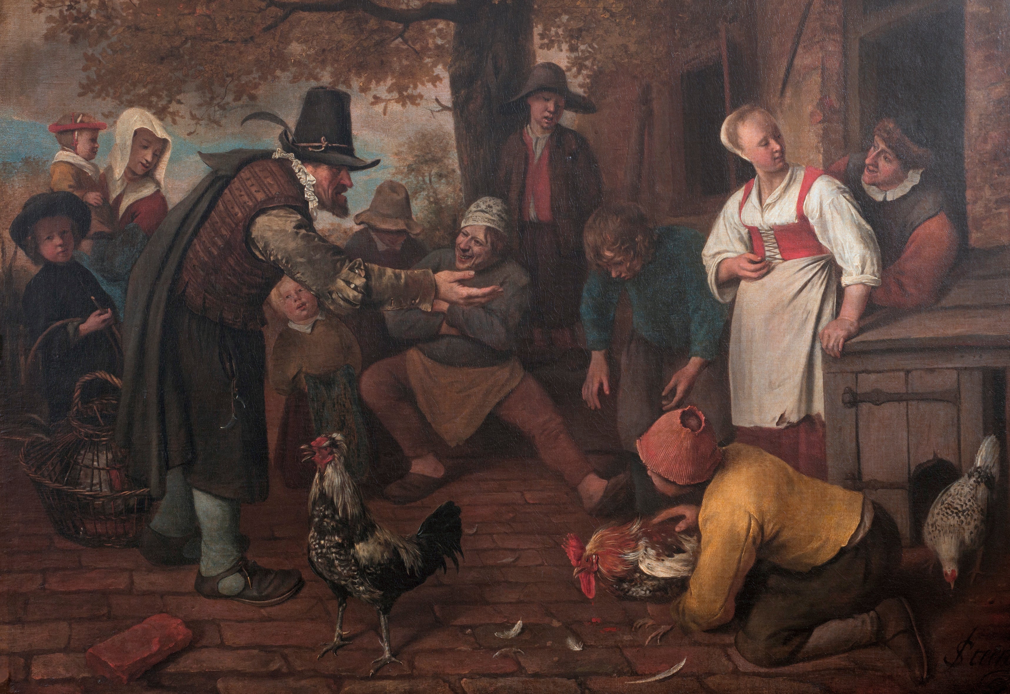 Un combat de coqs - Jan Steen image 1 copie peinte à la main à l’huile