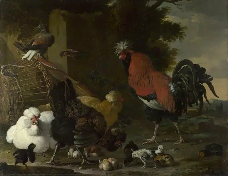 Un coq, des poules et des poussins - Melchior de Hondecoeter image 1 tableau peint à l’huile sur toile