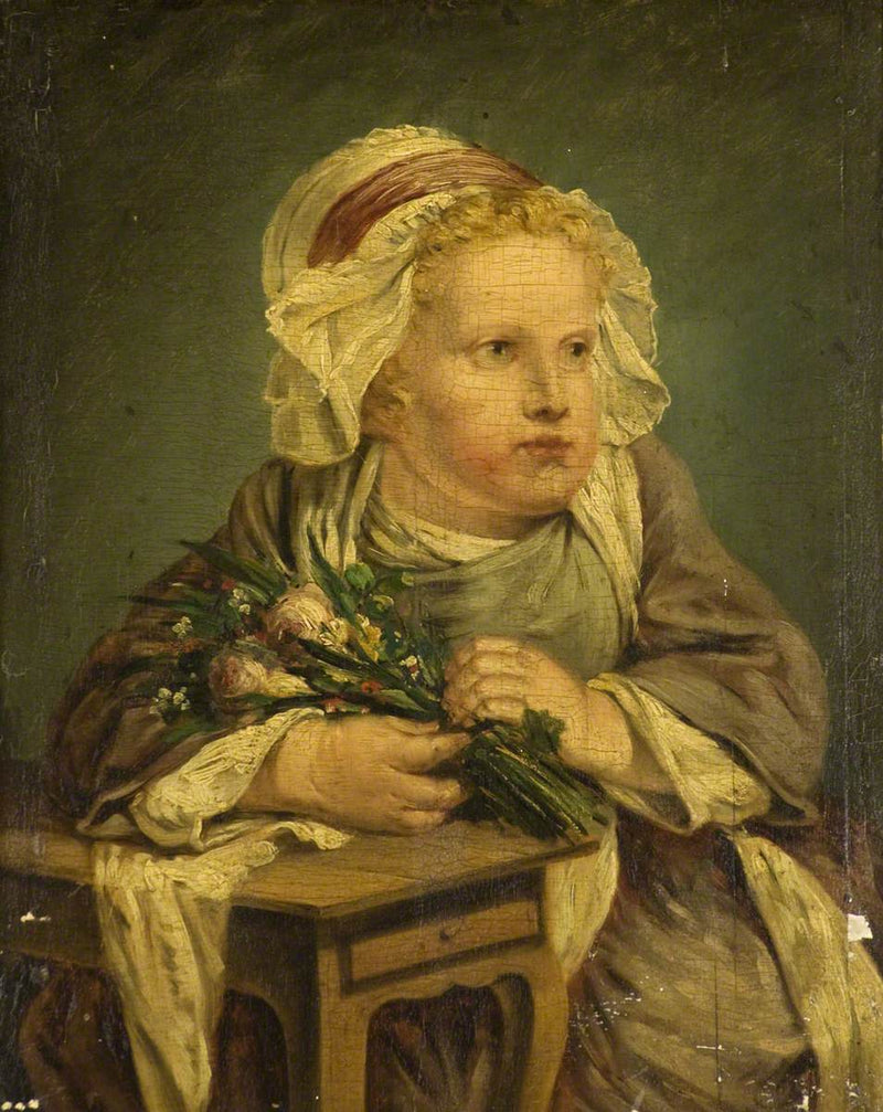 Et barn med en blomsterbuket - Jean-Baptiste Greuze