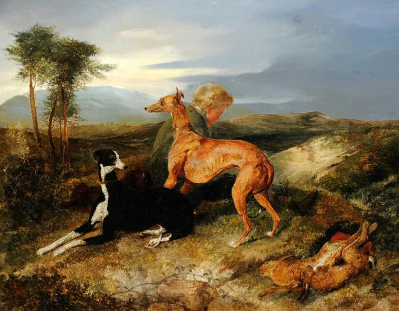 En dreng og to levrierer i hvile - Edwin Henry Landseer
