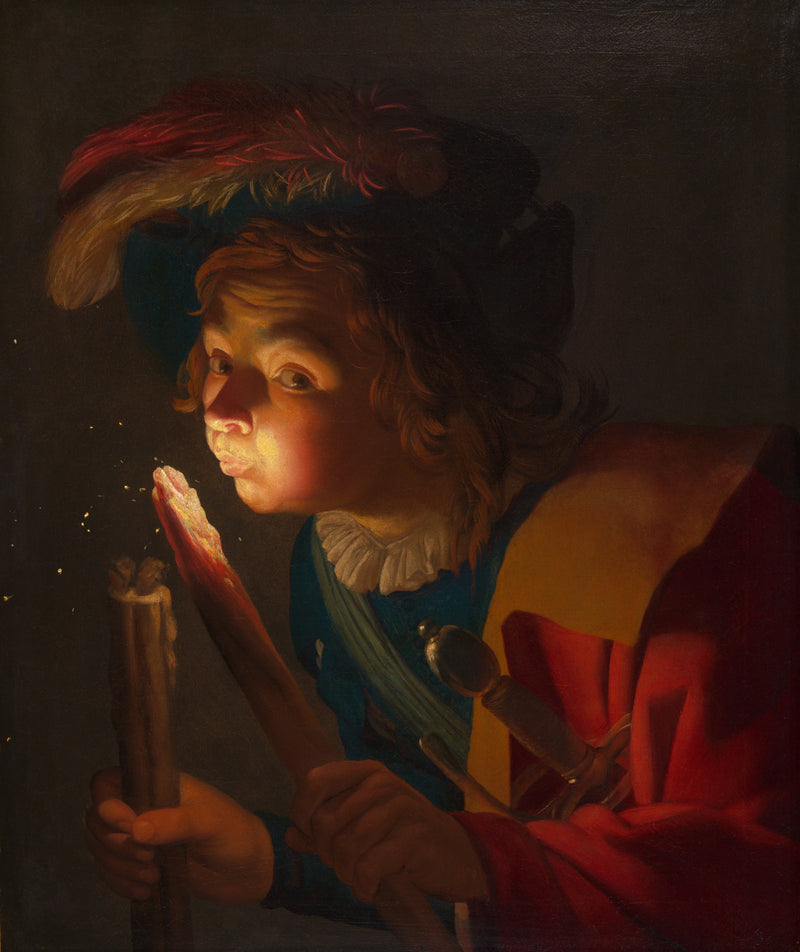 En dreng, der puster på en glød - Gerrit van Honthorst