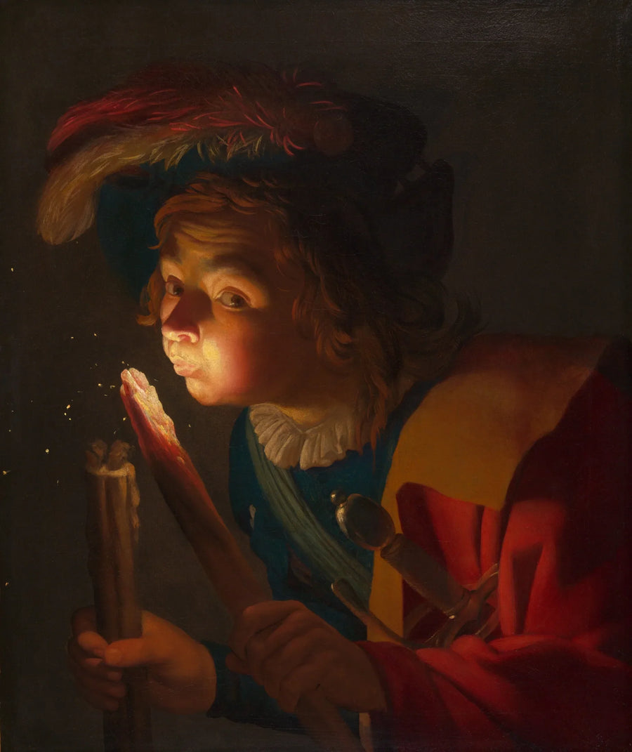 En dreng, der puster på en glød - Gerrit van Honthorst