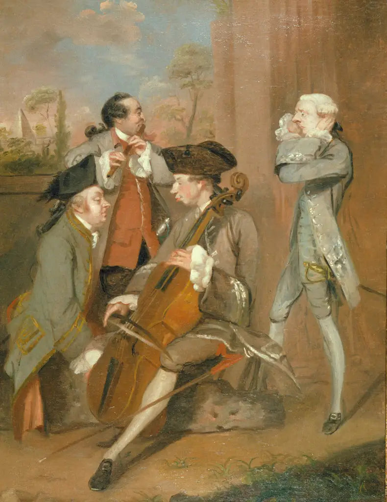 En gruppe karikaturer: Sir Charles Turner, M. Cook, M. John Woodyeare og rektor Dr. William Drake - Joshua Reynolds