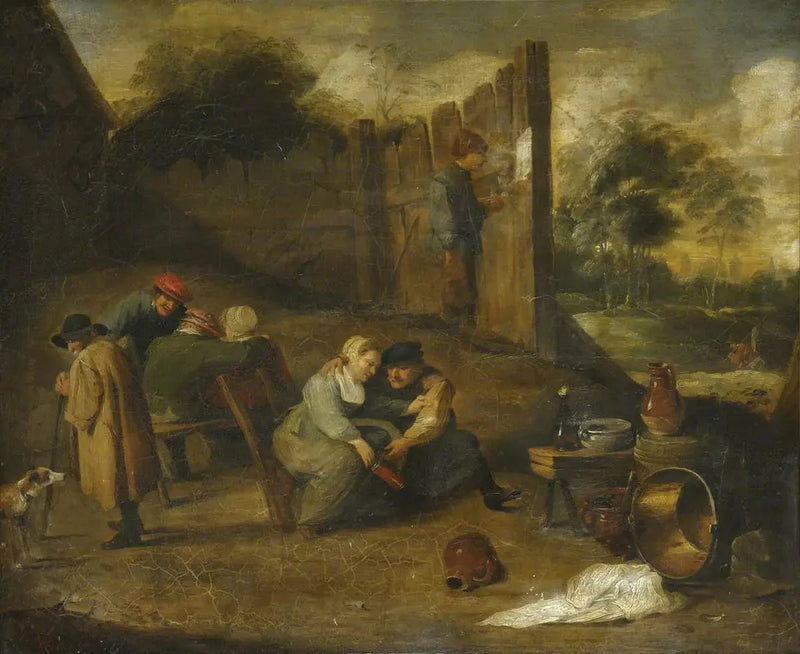 En gruppe bønder foran en kro - David Teniers den Yngre